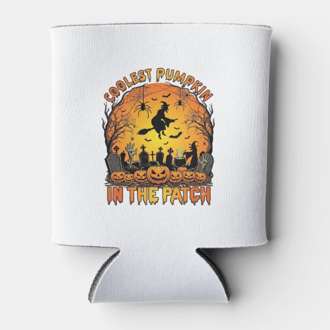 Rafraîchisseur Pour Canette Citrouille Patch Halloween Sorcière Araignées Grav (Devant)