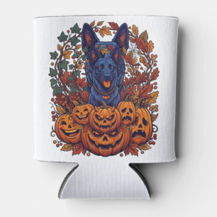 Rafraîchisseur Pour Canette Citrouilles d'Halloween Pitbull Bleu Feuilles d'Au