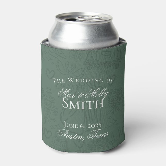 Rafraîchisseur Pour Canette Classic Sage Green Main Drawn Sketch Wedding Favor (Can devant)