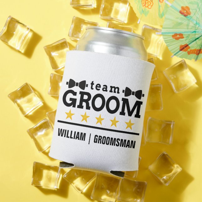 Rafraîchisseur Pour Canette Classique Élégant Texte Noir et Blanc Équipe Marié (Été in situ)