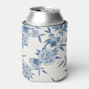 Rafraîchisseur Pour Canette Classique motif toile fleurie bleu eau-forte sur f