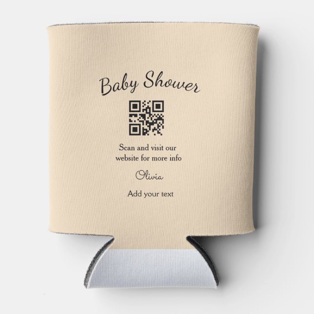 Rafraîchisseur Pour Canette Code QR simple pour baby shower avec nom et texte (Devant)