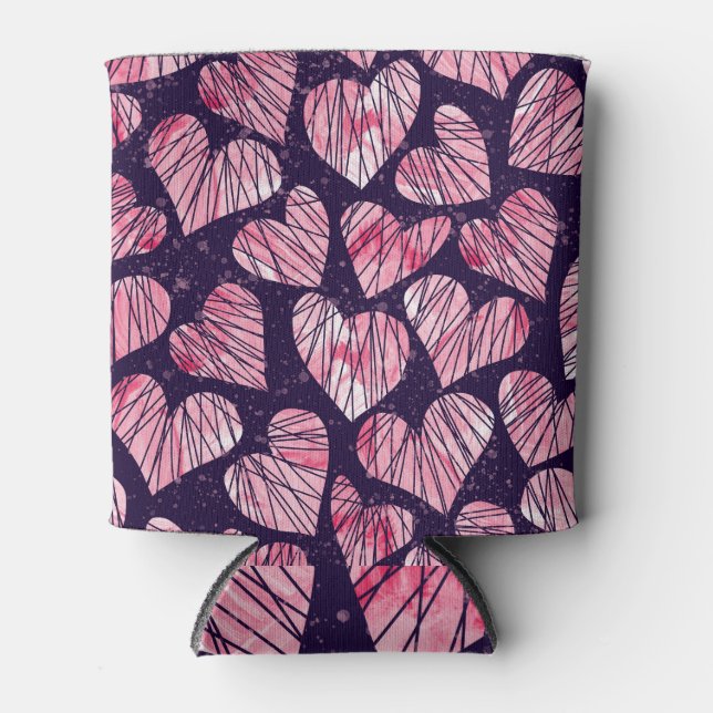 Rafraîchisseur Pour Canette Coeur rose : motif transparent aquarelle. (Devant)