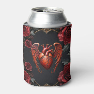 Rafraîchisseur Pour Canette Coeur rouge gothique avec Rose - Romantique foncé