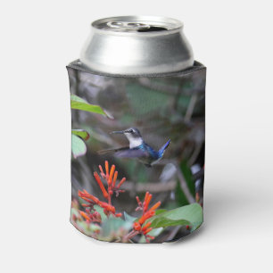 Rafraîchisseur Pour Canette Colibri en vol et fleurs rouges