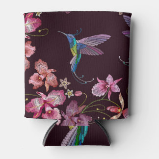 Rafraîchisseur Pour Canette Colibri et orchidée, mode sans couture tropicale.