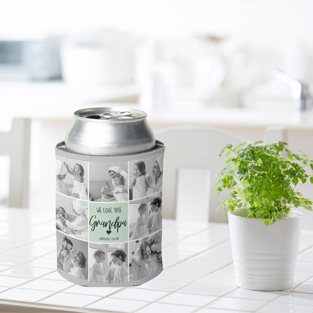 Rafraîchisseur Pour Canette Collage Photo Meilleur Grand-Père Ever Pastel Mint (Créateur téléchargé)