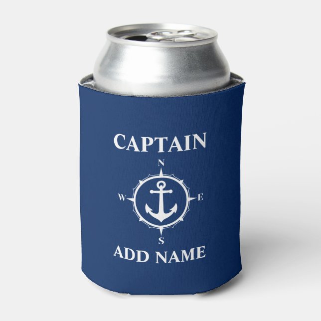 Rafraîchisseur Pour Canette Compass Ancre Capitaine Ajouter Nom du bateau Bleu (Can devant)