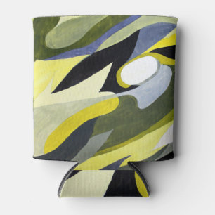 Rafraîchisseur Pour Canette Composition Gouache Abstraite : Jaune, Gris, Noir.