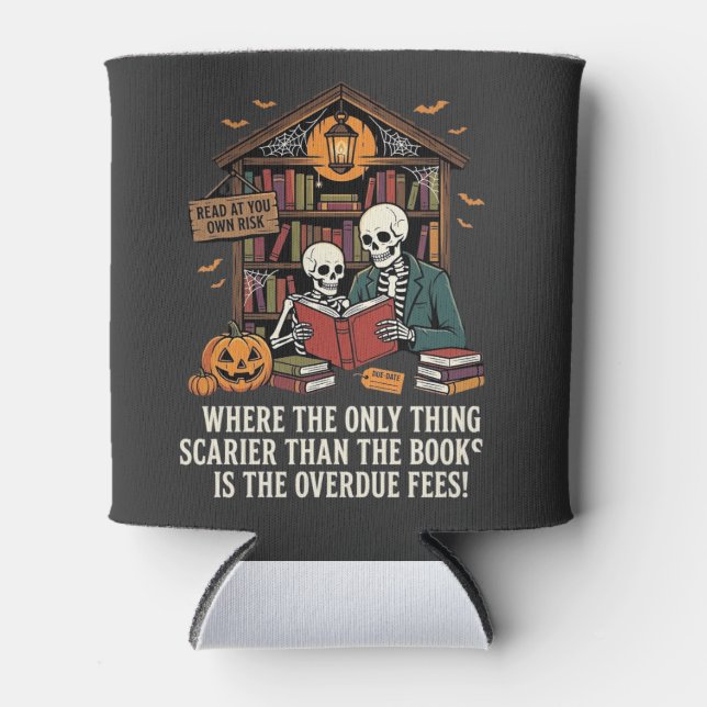 Rafraîchisseur Pour Canette Conception de bibliothèque de squelette d'Hallowee (Devant)