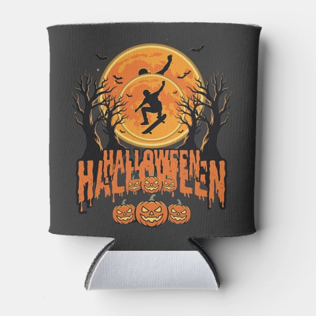 Rafraîchisseur Pour Canette Conception de lune de skateboard d'Halloween Hallo (Devant)