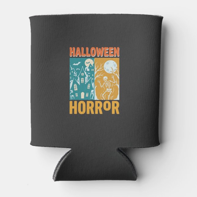 Rafraîchisseur Pour Canette Conception de maison hantée Halloween Lune squelet (Devant)