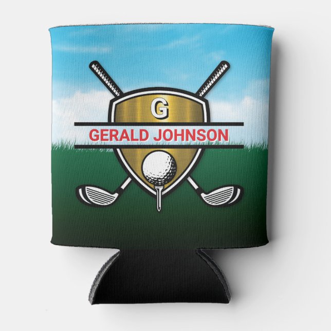 Rafraîchisseur Pour Canette Conception de monogramme de golf de bouclier d'or  (Devant)