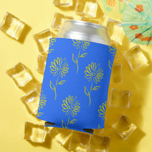 Rafraîchisseur Pour Canette Contour de fleur jaune sur fond bleu