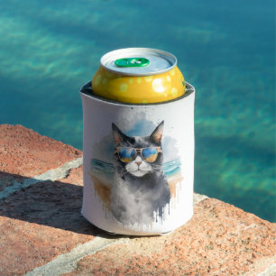 Rafraîchisseur Pour Canette Cool aquarelle été Tuxedo Chat