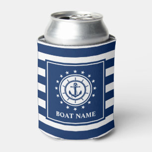 Rafraîchisseur Pour Canette Corde d'ancre nautique bleue rayée nom de bateau é