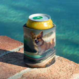 Rafraîchisseur Pour Canette Corgi Beach Surf Peinture
