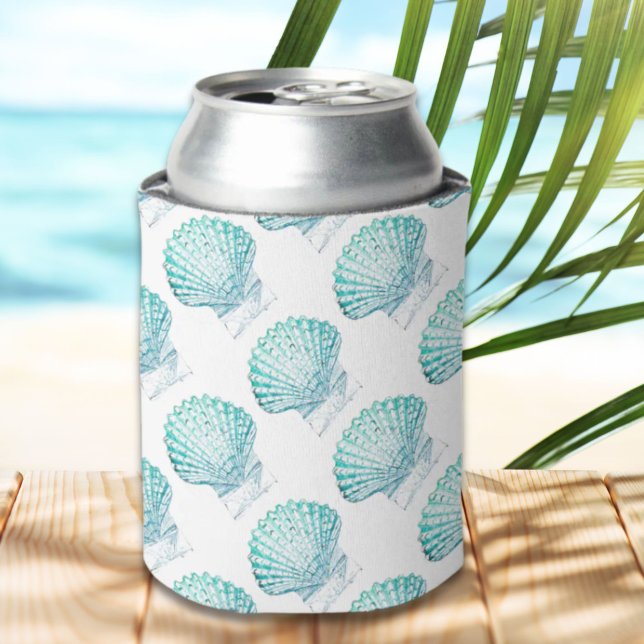Rafraîchisseur Pour Canette coteau turquoise couleur bleu mermaid (coastal chic teal blue watercolor mermaid seashell can cooler)