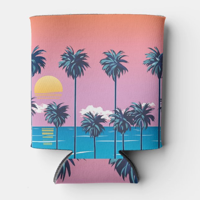 Rafraîchisseur Pour Canette Coucher de soleil tropical : Illustration de plage (Devant)