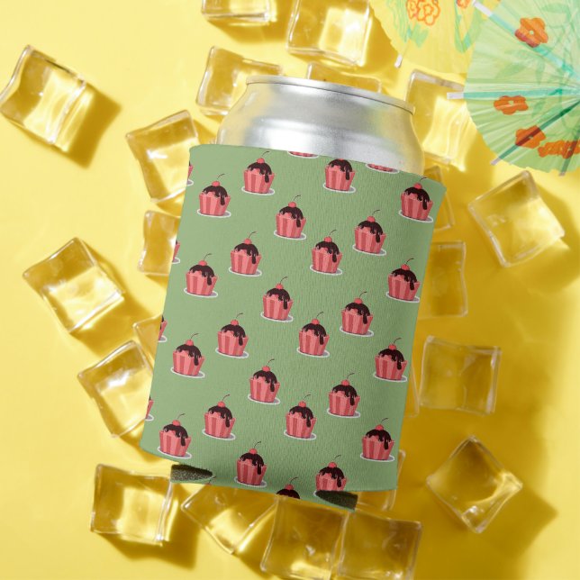 Rafraîchisseur Pour Canette Coupes de crème glacée rose sur vert (Été in situ)