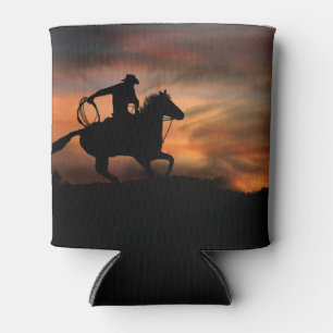 Rafraîchisseur Pour Canette Cow-boy et cheval qui font du lasso et coucher de
