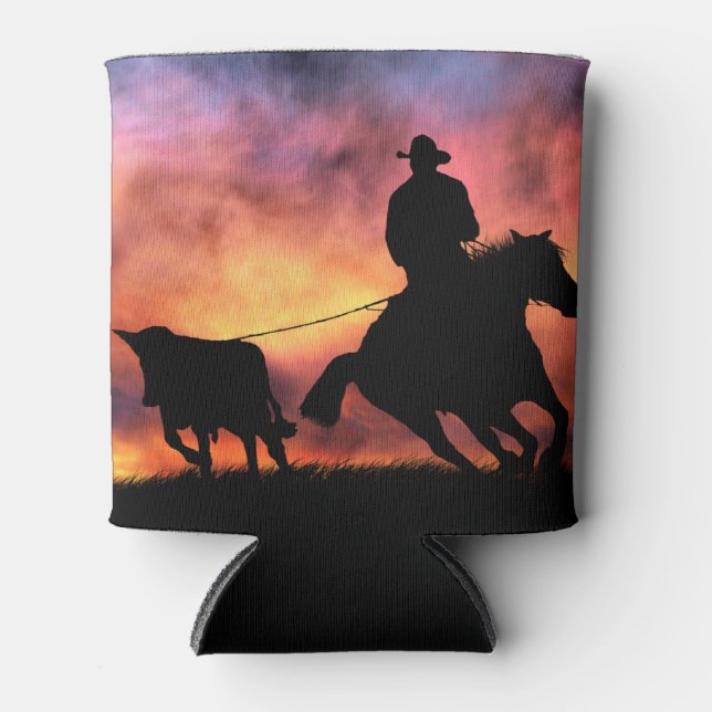 Rafraîchisseur Pour Canette Cowboy Steer Roping off of Horse (Devant)