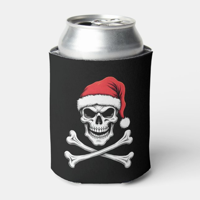 Rafraîchisseur Pour Canette Crâne et os croisés de Noël pirate. Chapeau de Pèr (Can devant)