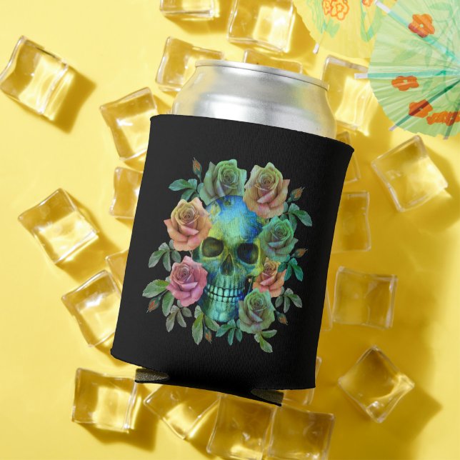 RAFRAÎCHISSEUR  POUR CANETTE CRÂNE VERT DE LA MORT AVEC FLEURS (Été in situ)
