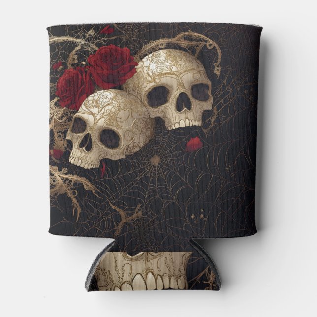 Rafraîchisseur Pour Canette Crânes et roses rouges design (Devant)
