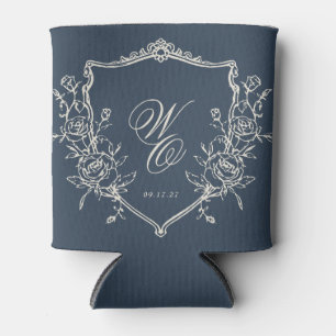 Rafraîchisseur Pour Canette crête bleu marine classique Monogramme Mariage Cad
