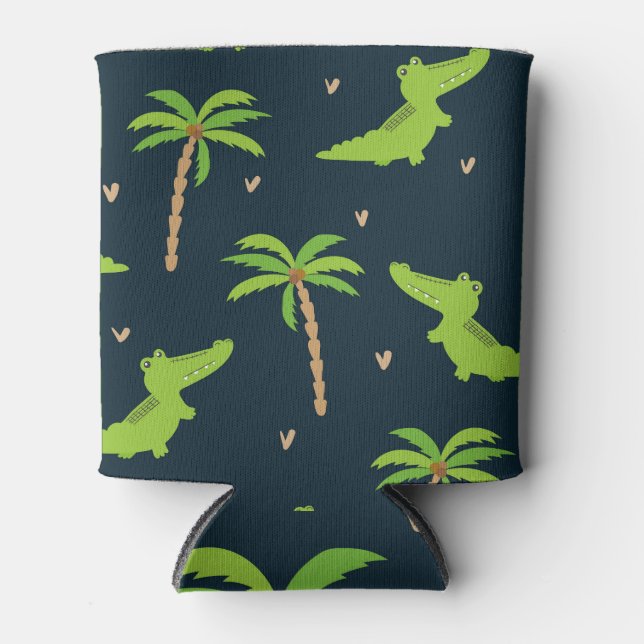 Rafraîchisseur Pour Canette Crocodiles de dessin : Alligator Palms Motif. (Devant)