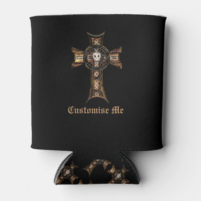 Rafraîchisseur Pour Canette Croix celtique et crâne (or) (Devant)
