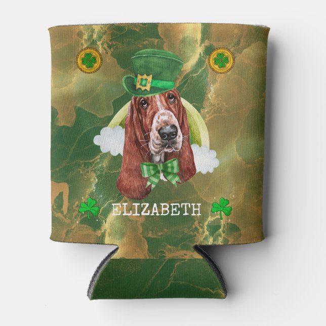 Rafraîchisseur Pour Canette Custom Basset Hound Gold St. Patricks (Devant)