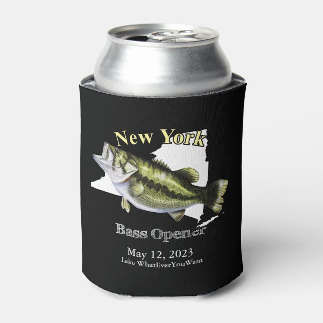 Rafraîchisseur Pour Canette Custom Lake/Date New York Bass Opener Dark (Can devant)