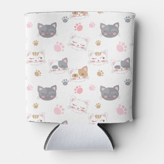 Rafraîchisseur Pour Canette Cute chat face chats souriants motif (Devant)