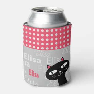 Rafraîchisseur Pour Canette Cute Chat Noir Pois Rose Ajouter Votre Nom