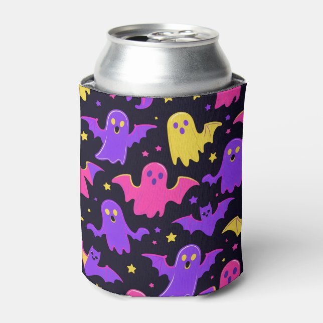 Rafraîchisseur Pour Canette Cute Ghosts & Bats Halloween (Can devant)