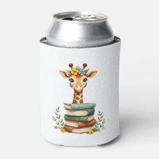 Rafraîchisseur Pour Canette Cute Giraffe With Book Floral Bookworm Librarian B