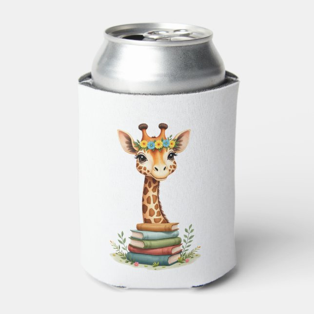 Rafraîchisseur Pour Canette Cute Giraffe With Book Floral Bookworm Librarian B (Can devant)