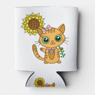 Rafraîchisseur Pour Canette Cute Kawaii Chat Holding Fleur