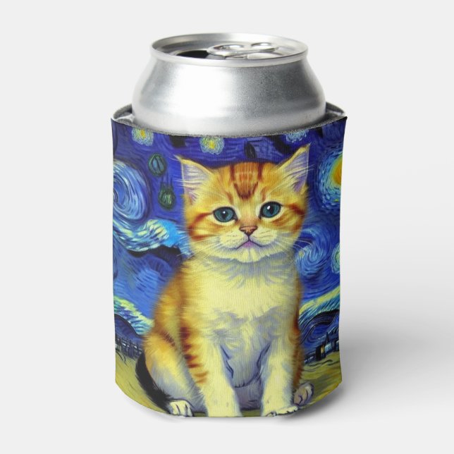 Rafraîchisseur Pour Canette Cute Kitten Starry Night Van Gogh (Can devant)