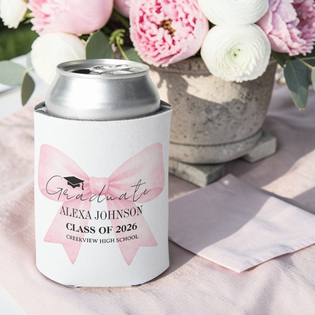 Rafraîchisseur Pour Canette Cute Pink Bow Graduation Cap Graduate (Créateur téléchargé)