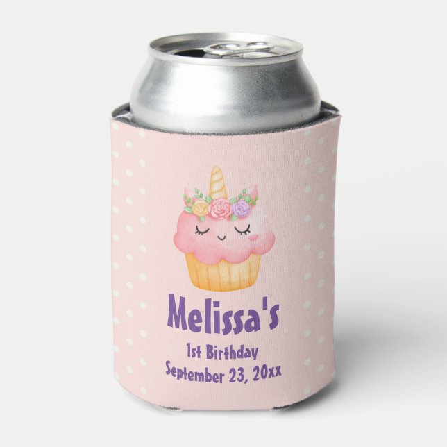 Rafraîchisseur Pour Canette Cute Pink Cupcake Unicorn avec Rose Anniversaire (Can devant)