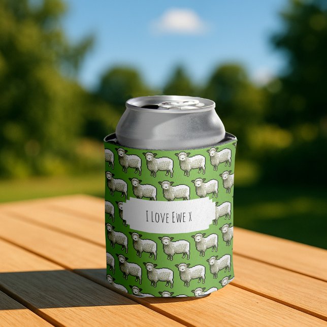 Rafraîchisseur Pour Canette Cute Sheep White & Woolly Flock Pixel Art Pattern (Créateur téléchargé)