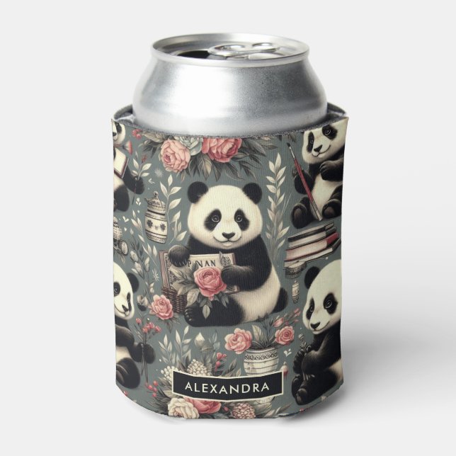 Rafraîchisseur Pour Canette Cute Vintage Panda Floral (Can devant)