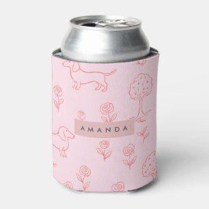Rafraîchisseur Pour Canette Dachshund rose personnalisé et Fleur