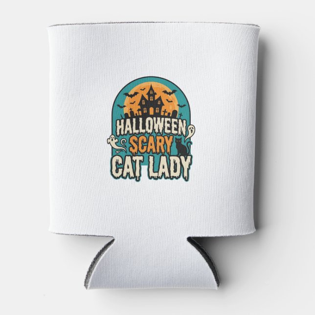 Rafraîchisseur Pour Canette Dame de chat Halloween Épouvantable Maison hantée  (Devant)