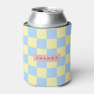 Rafraîchisseur Pour Canette Damier personnalisé jaune pastel et bleu