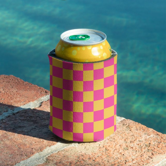 Rafraîchisseur Pour Canette Damier rose et jaune (Piscine in situ)