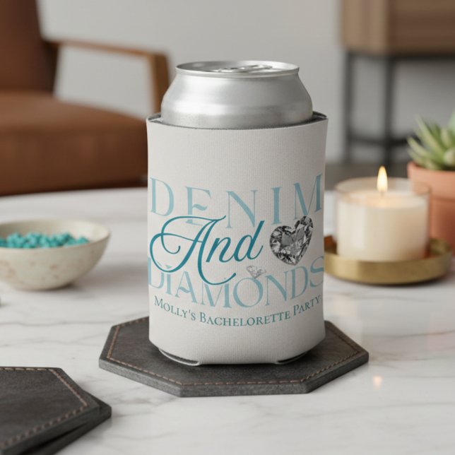 Rafraîchisseur Pour Canette Denim et Diamants - Conception de Bachelorette Occ (Denim and Diamonds Western Bachelorette Can Cooler)